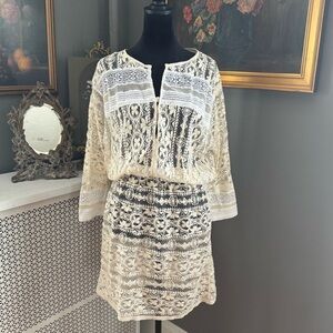 Cream and white lace dress cover-up vintage revival Bohemian dress
